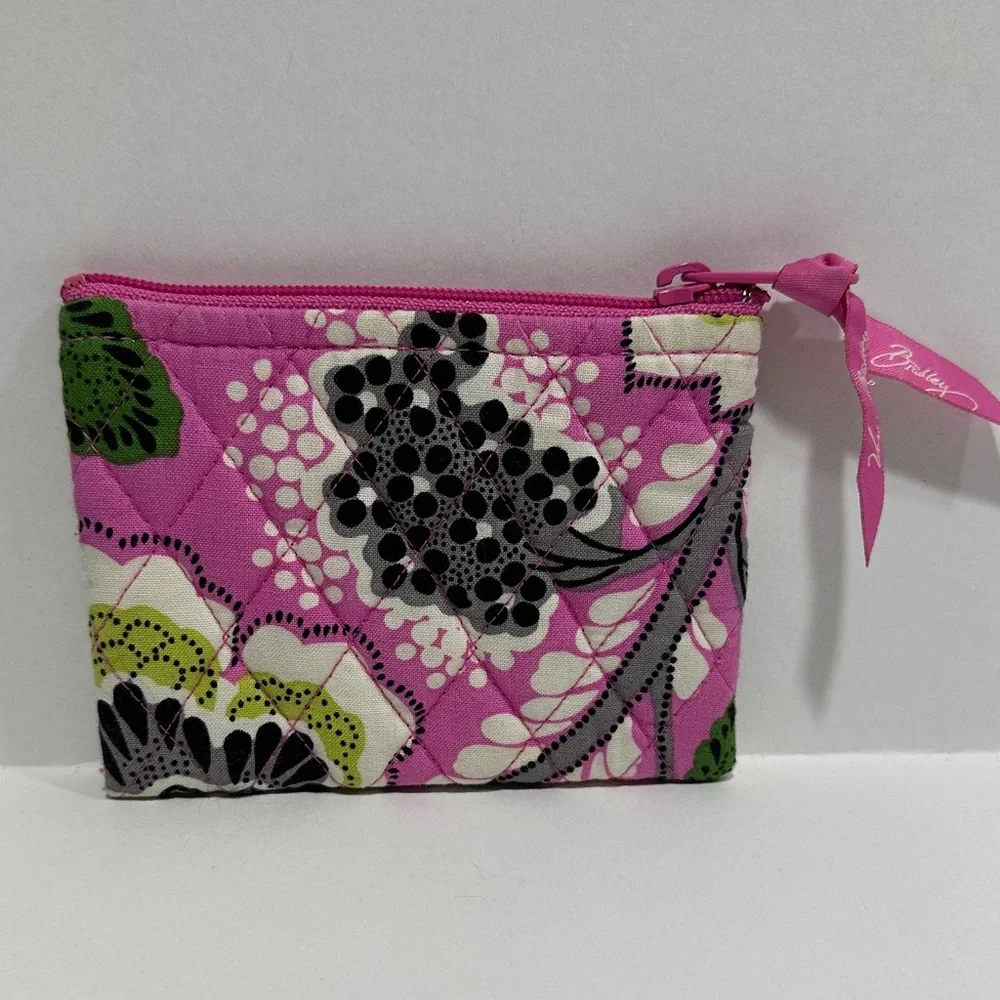 Vera Bradley Quilted Coin Purse / Small Cosmetic Bag – Pink & Green Floral